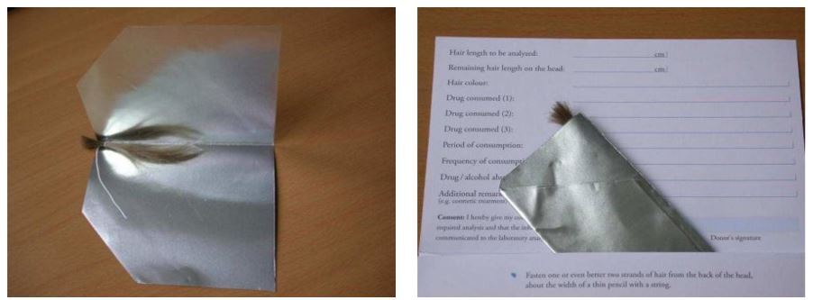 Haren opgevouwen in aluminiumfolie met aanduiding van de snijzijde.
